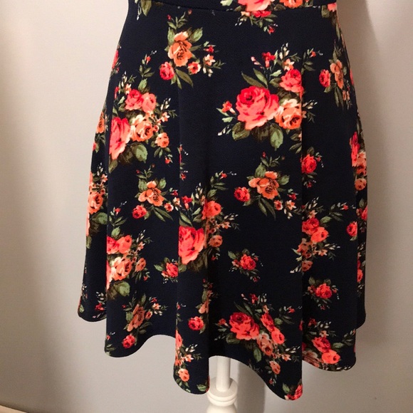 Navy Blue Skater Dress with Hot Pink Roses - Picture 3 of 3